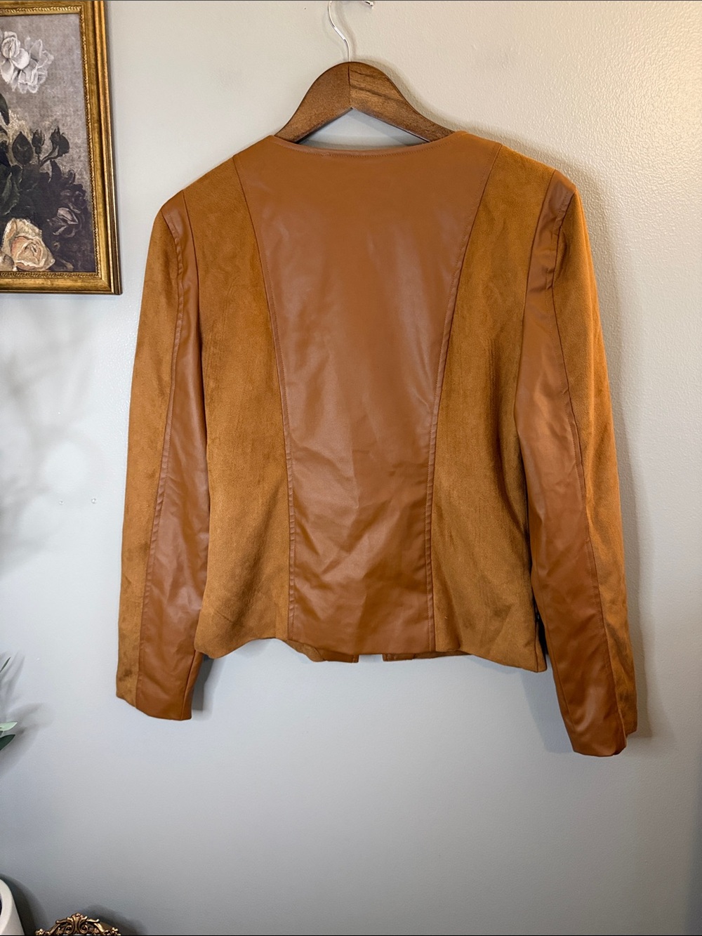Fashion Nova Faux Suede Moto Jacket Women’s Large Cognac Brown Asymmetrical Zip - Picture 6 of 6